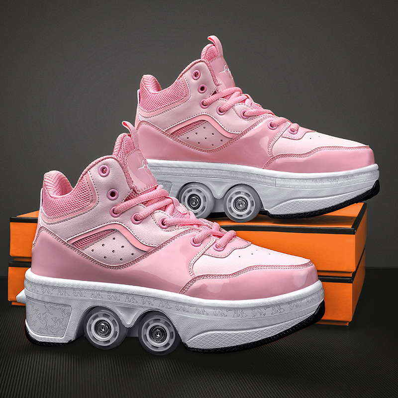 Factory Custom Retractable Outdoor Kick Roller Skate Shoes Children Deformation Kids Kick 4 Wheel Shoes Girls Boys