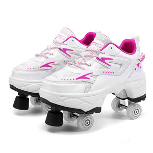 patines 4 ruedas  Kids Boy Girl Sneakers With Wheels Deformation Shoes And Roller Skates patines de 4 ruedas