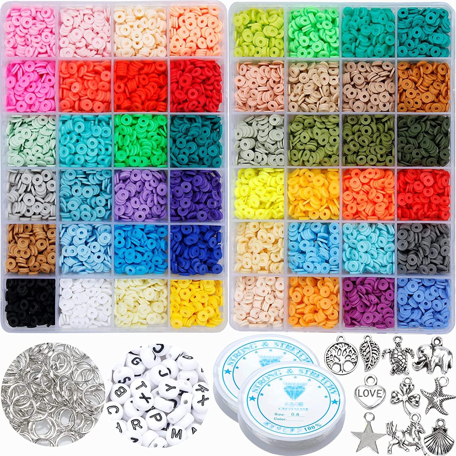 Polymer Clay Bead Set DIY Gasket Flake Loose Beads Polymia Style Jewelry Bracelet Making Letter Beads boxed 48