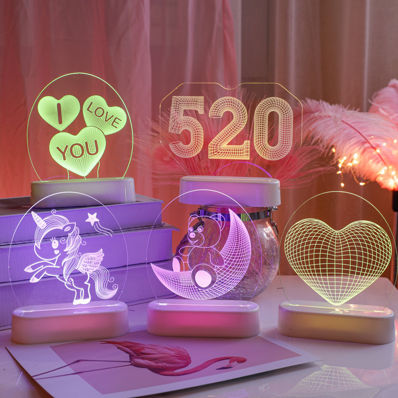 Valentine Day Light Acrylic Led Night Light 3D Lamp Heart Light For Valentine Gift Decoration New Year 2023