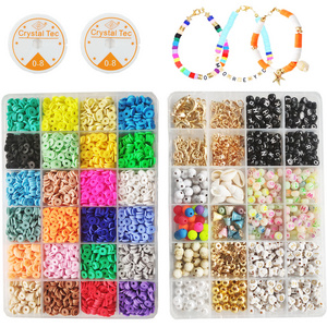 Jewelry Bracelet Making DIY 24 Grid 48 Grids 6mm Flat Polymer Clay Bead Set Piece Beading Set Clay Accessories With Letter Beads