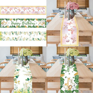 New 180*35cm Polyester PrintingTable Runner Butterfly printed Tablecloth Washable Table runner Happy Birthday Decoration