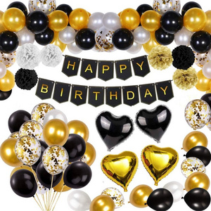 Black Gold  Happy Birthday Balloons  Inflatable Balloon latex Black Happy Birthday Banner Birthday Party Decoration