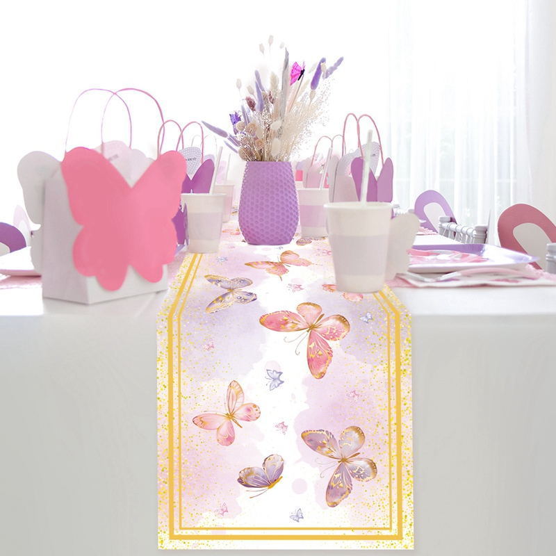 New 180*35cm Polyester PrintingTable Runner Butterfly printed Tablecloth Washable Table runner Happy Birthday Decoration