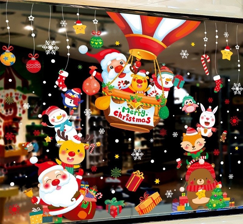 Christmas Windows Stickers Xmas Tree Window Clings Glass Door Decals Pvc Static Sticker For Showcase Winter Party Decorations