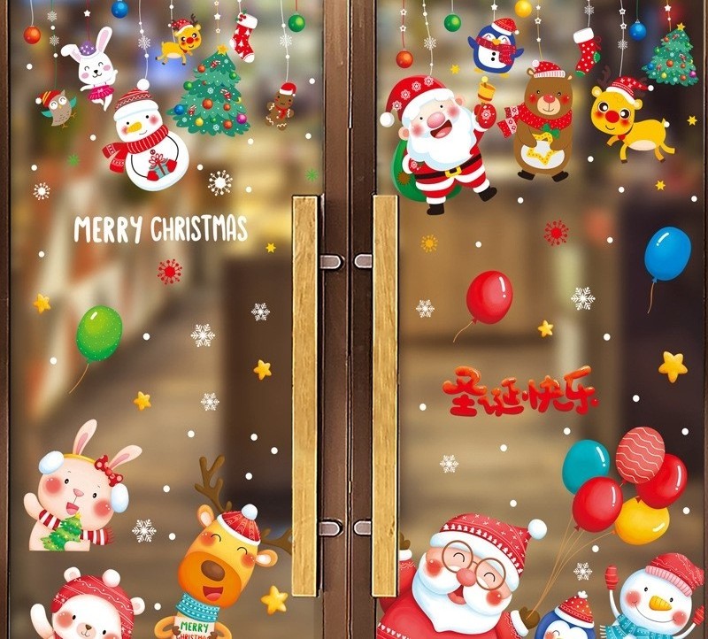 Christmas Windows Stickers Xmas Tree Window Clings Glass Door Decals Pvc Static Sticker For Showcase Winter Party Decorations