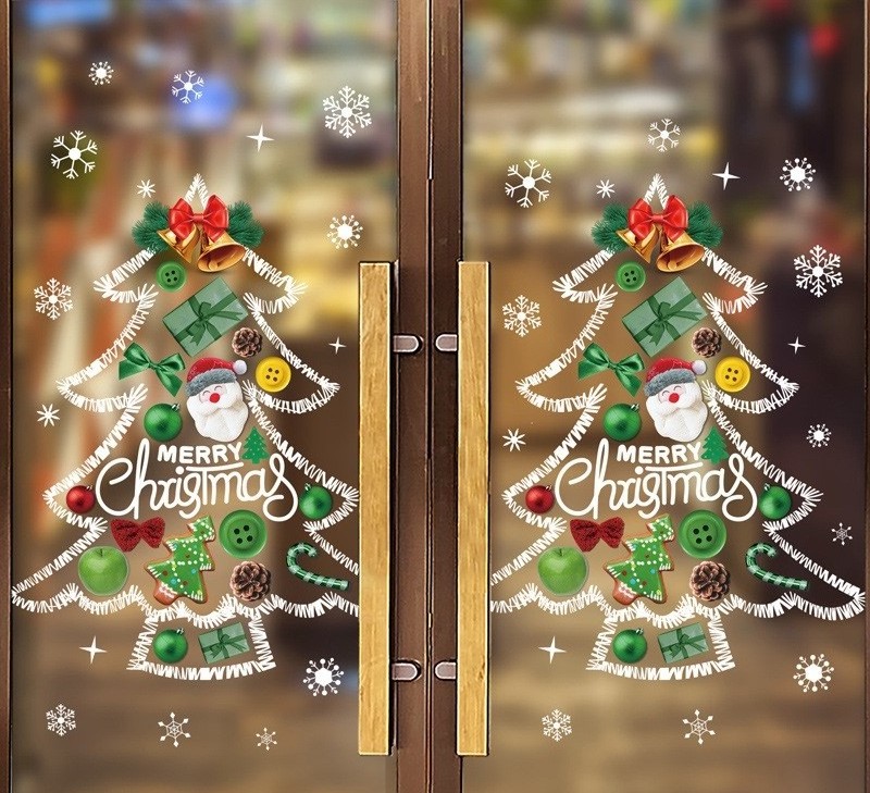 Christmas Windows Stickers Xmas Tree Window Clings Glass Door Decals Pvc Static Sticker For Showcase Winter Party Decorations