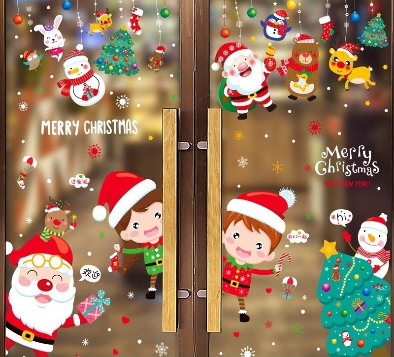 Christmas Windows Stickers Xmas Tree Window Clings Glass Door Decals Pvc Static Sticker For Showcase Winter Party Decorations