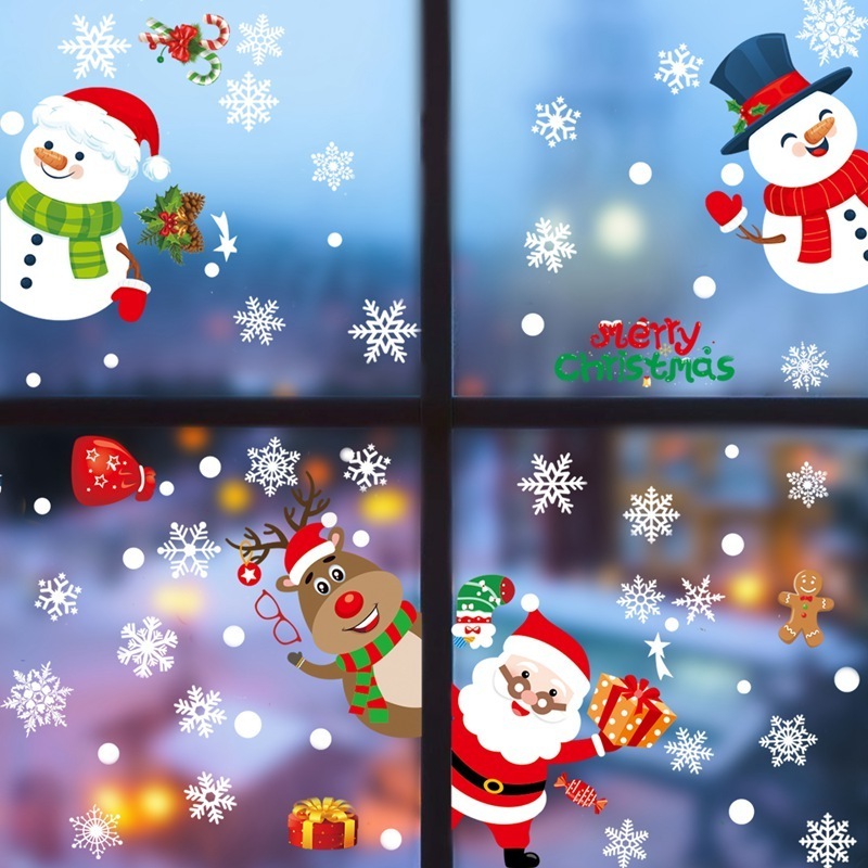 Christmas Snowflake Window Cling Stickers for Glass Xmas Decals Decorations Snowflake Santa Claus Reindeer Decals for Party