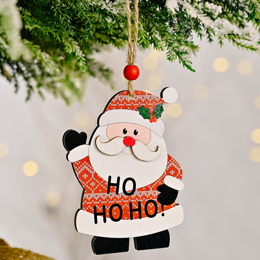 Xmas Gift 2023 Wooden Christmas Santa Snowman Elk Tree Hanging Ornaments Wall Pendant Wood Home Decor Christmas Decoration