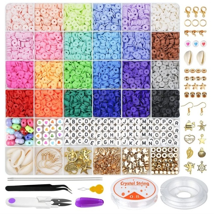 6000PC Plastic Acrylic Beaded Bracelet Loose Beads Hair Flat Polymer Clay Beads Kit Set DIY For Jewelry Making Women Girls Kids