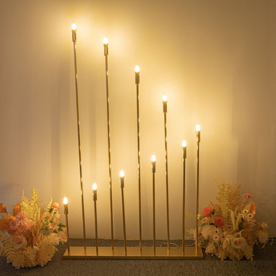 120cm 10 Arm Metal Gold Candle Holder Candelabra Wedding Decoration With Lights Plug-in Stand Candlestick Wedding Party Stage