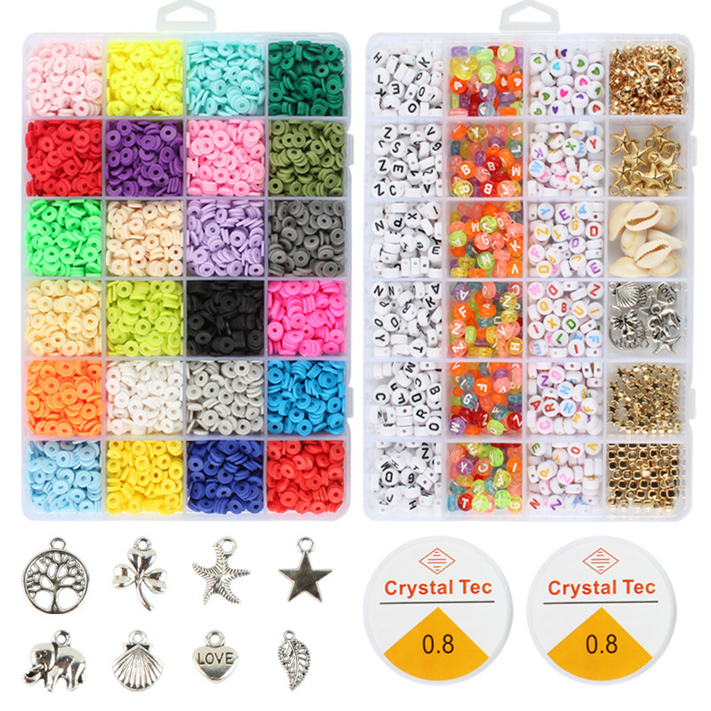 Polymer Clay Bead Set DIY Gasket Flake Loose Beads Polymia Style Jewelry Bracelet Making Letter Beads boxed 48