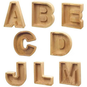 Wooden Piggy Bank With Cut-Out Design Transparent Glass Alphabet Letter Coin Banks For Kids Creative Gift