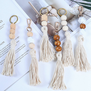 European Wood Bead Garland WIth Tassels Farmhouse Beads Rustic Country Decor Kid Room Wall Hanging Ornament Home Decor