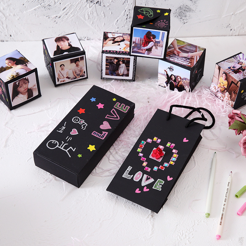 Confetti Card Surprise Box Prank Card Cake Exploding Greeting Birthday Her Him Friend Party Time Black Microstar 1set/opp Bag