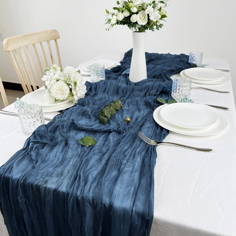 Dinning table decoration rust table cloth set wedding decoration cotton gauze dusty blue napkins gift table runners