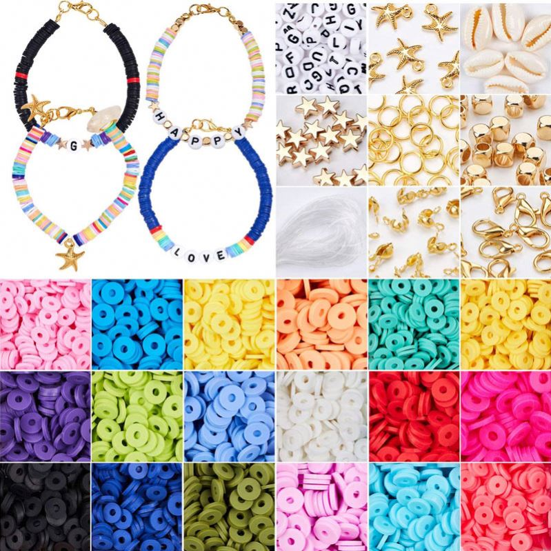 4000 pieces Small 6mm Flat Polymer Clay Bead Set Clay Flake 24 Color DIY Bracelet Jewelry Set Box Loose Seed Beads Box Set