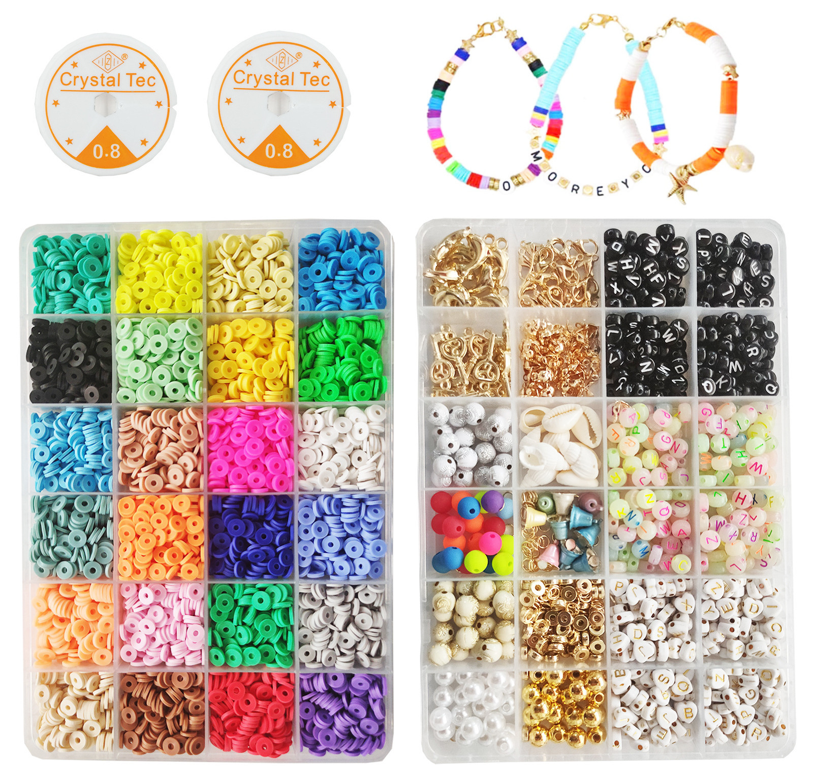 Polymer Clay Bead Set DIY Gasket Flake Loose Beads Polymia Style Jewelry Bracelet Making Letter Beads boxed 48