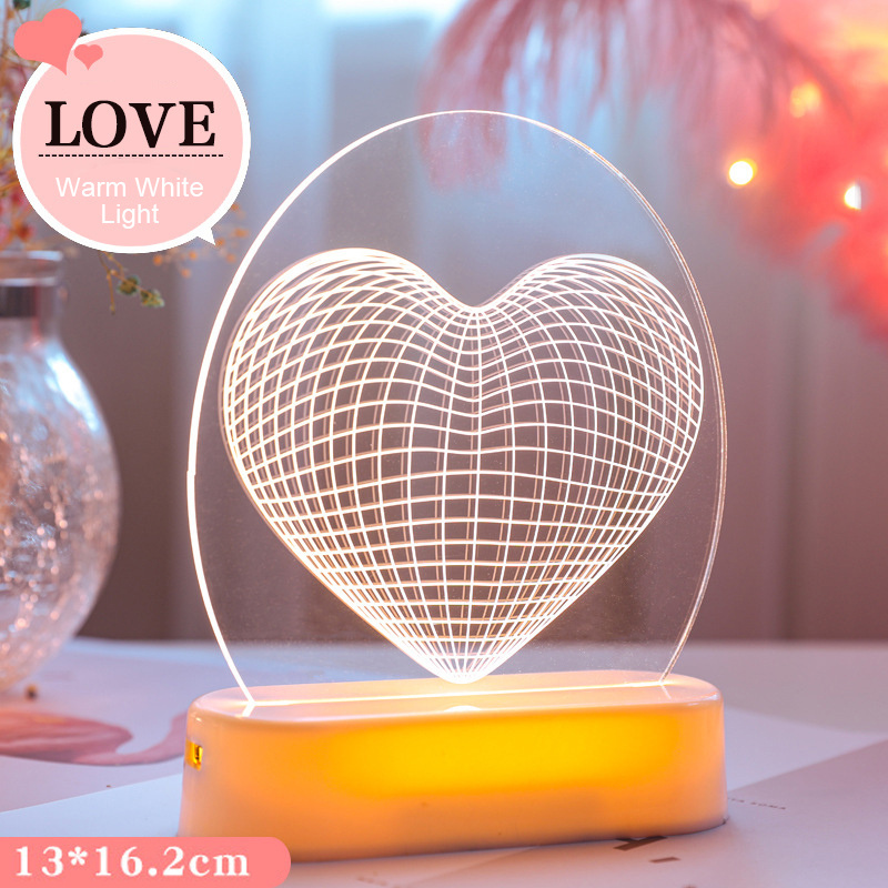 Valentine Day Light Acrylic Led Night Light 3D Lamp Heart Light For Valentine Gift Decoration New Year 2023