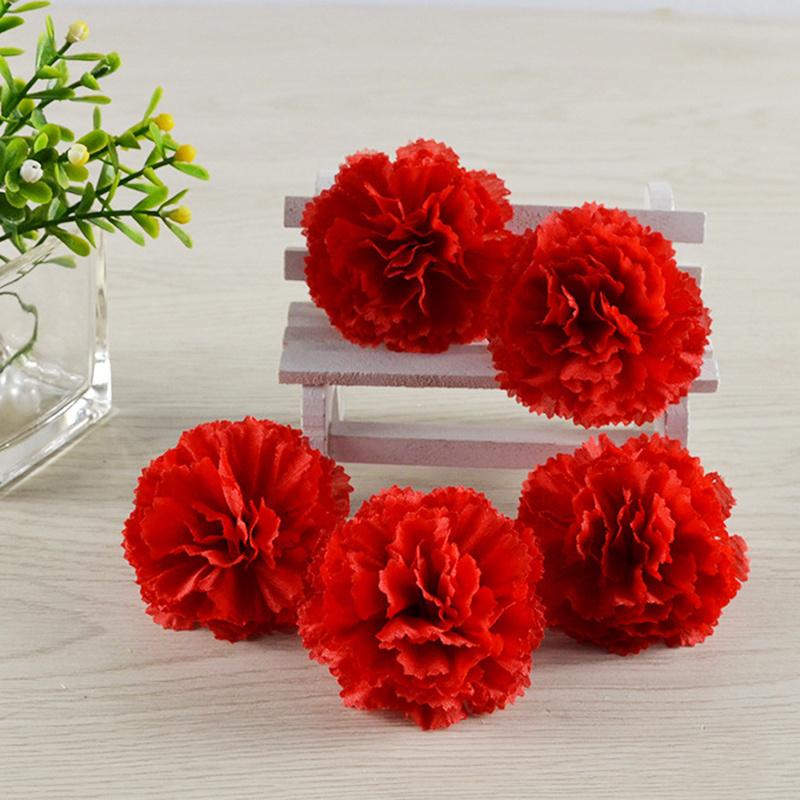 Wholesale Artificial Carnation Flower Heads Silk Flower Head Carnation for Wedding Decoration Opp Bag Microstar Silk Plastic