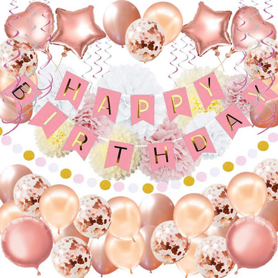 Birthday Banner Star Balloons for Decoration Rose Gold Confetti Balloons Set Birthday Party Supplies