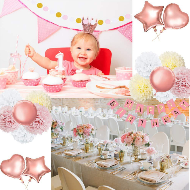 Birthday Banner Star Balloons for Decoration Rose Gold Confetti Balloons Set Birthday Party Supplies