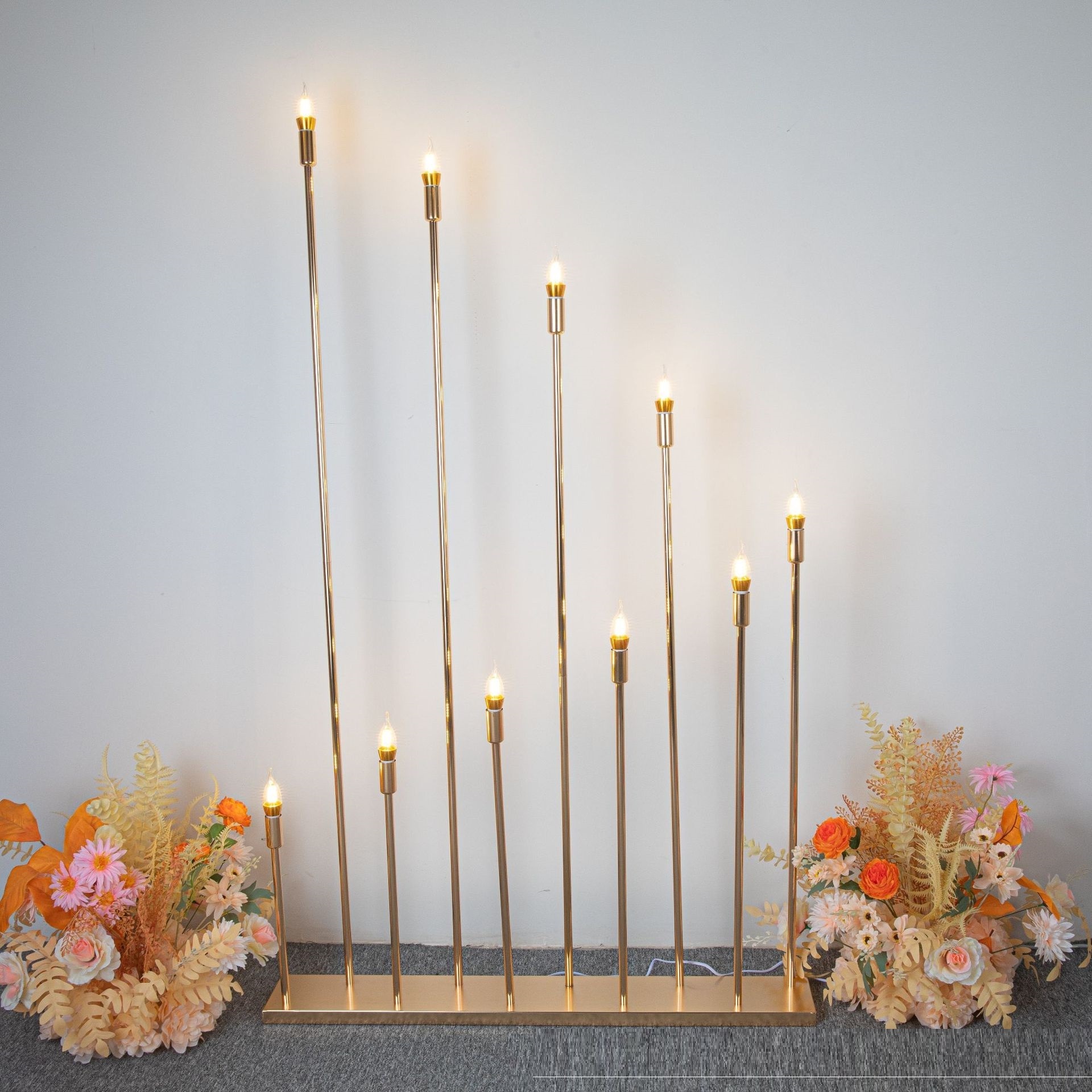 120cm 10 Arm Metal Gold Candle Holder Candelabra Wedding Decoration With Lights Plug-in Stand Candlestick Wedding Party Stage