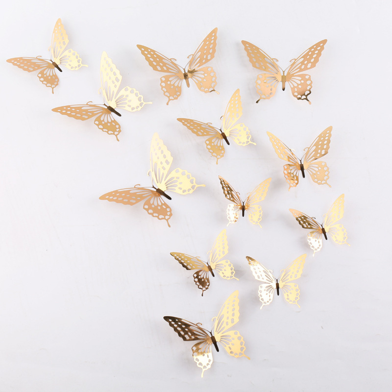 3D Gold Butterfly Wall Decor Butterfly Party Balloon Decorations Stickers Decals For Kids Bedroom Living Room party Supplies