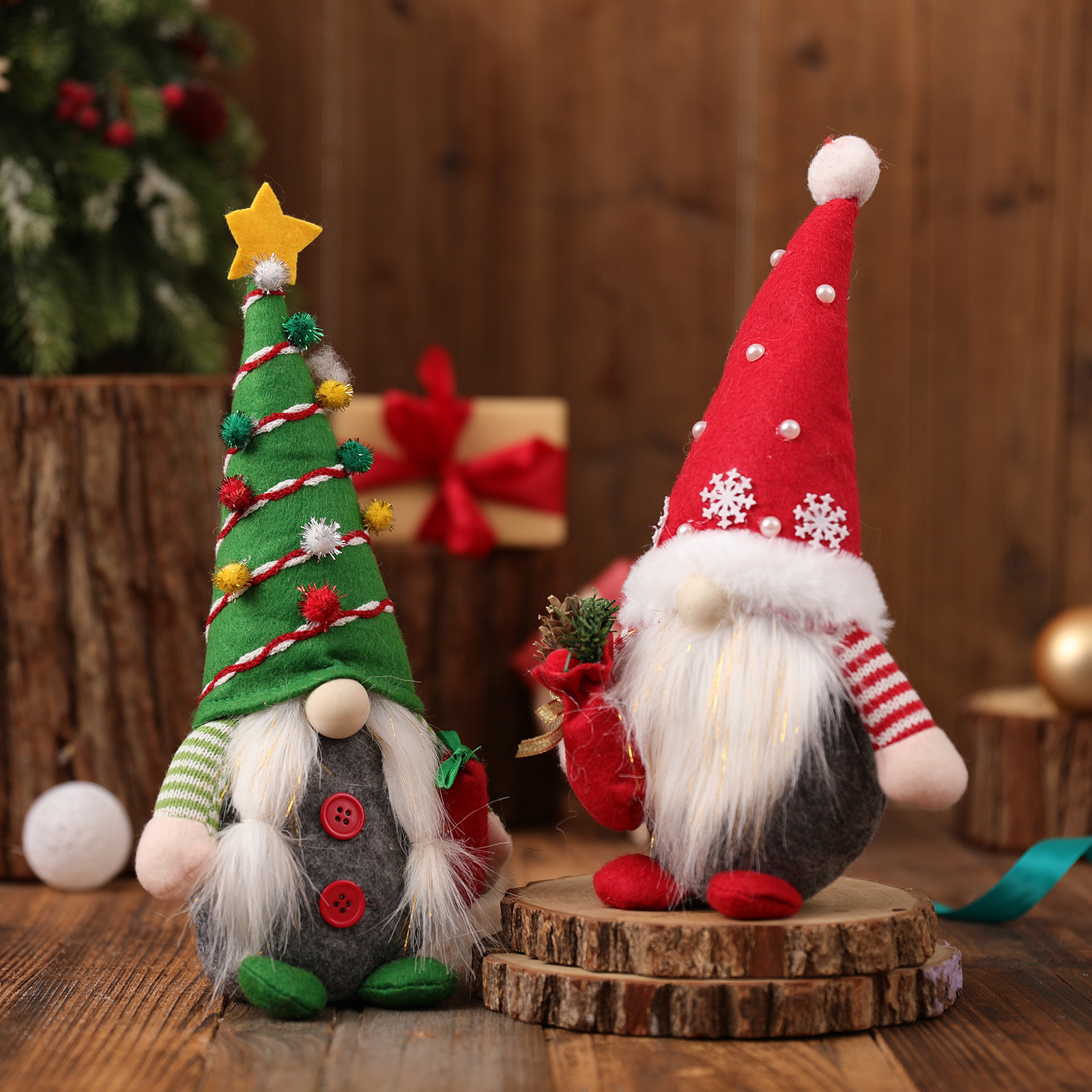 New Snowflake Christmas Tree Forest Old Man Couple Gnomes Holding Gift Bags Standing Plush Dolls For Xmas Party Ornaments