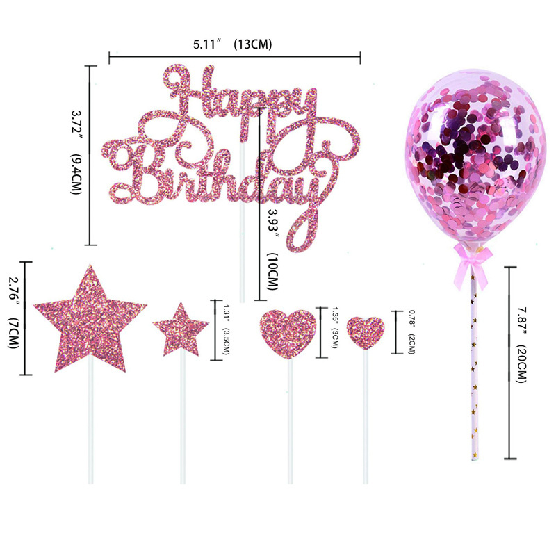 Cake decoration rose gold cake topper happy birthday confetti balloon stars stars heart shaped cake topper decoration