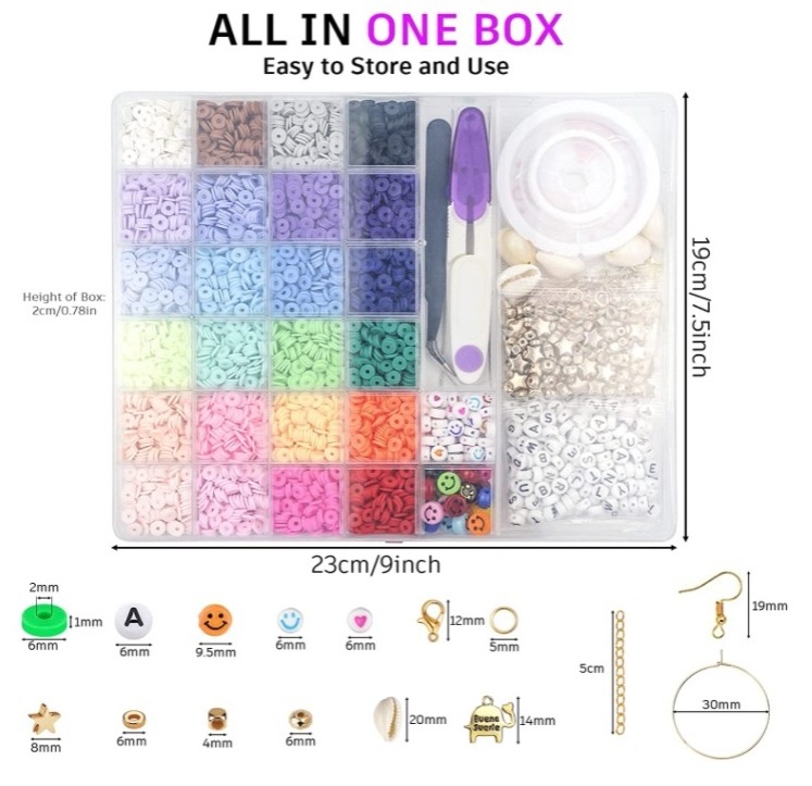 6000PC Plastic Acrylic Beaded Bracelet Loose Beads Hair Flat Polymer Clay Beads Kit Set DIY For Jewelry Making Women Girls Kids