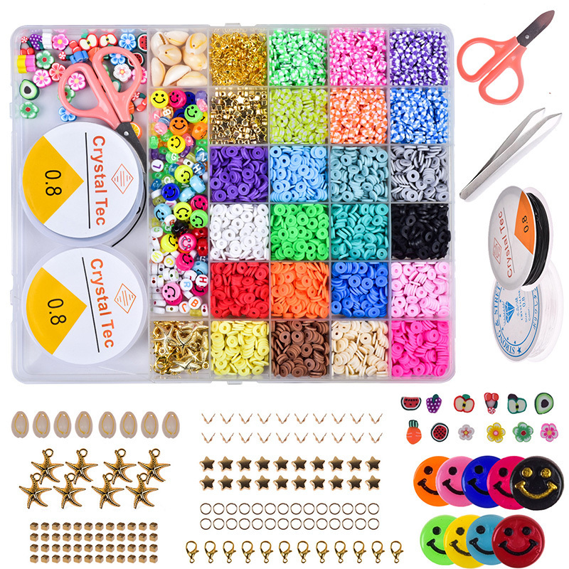 6000PC Plastic Acrylic Beaded Bracelet Loose Beads Hair Flat Polymer Clay Beads Kit Set DIY For Jewelry Making Women Girls Kids