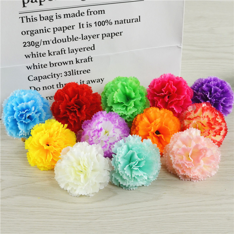 Wholesale Artificial Carnation Flower Heads Silk Flower Head Carnation for Wedding Decoration Opp Bag Microstar Silk Plastic