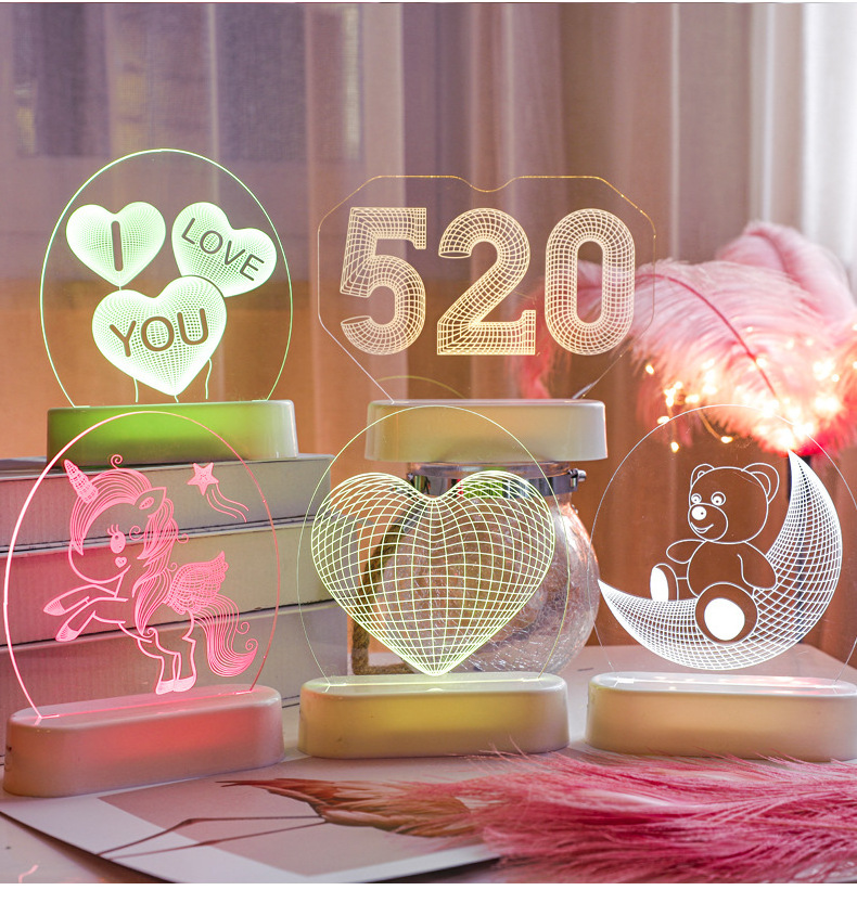 Valentine Day Light Acrylic Led Night Light 3D Lamp Heart Light For Valentine Gift Decoration New Year 2023