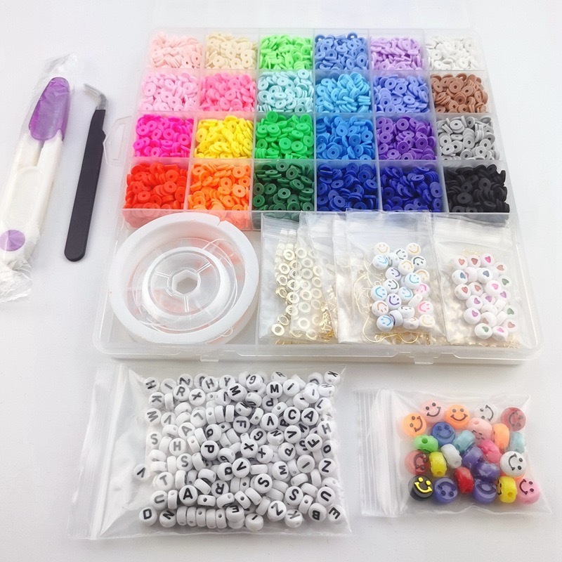 6000PC Plastic Acrylic Beaded Bracelet Loose Beads Hair Flat Polymer Clay Beads Kit Set DIY For Jewelry Making Women Girls Kids