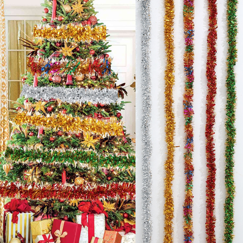 Christmas Tree Tinsel Garland Metallic Streamers Celebrate Holiday Party Decorations Indoor and Outdoor Disco Party Supplies