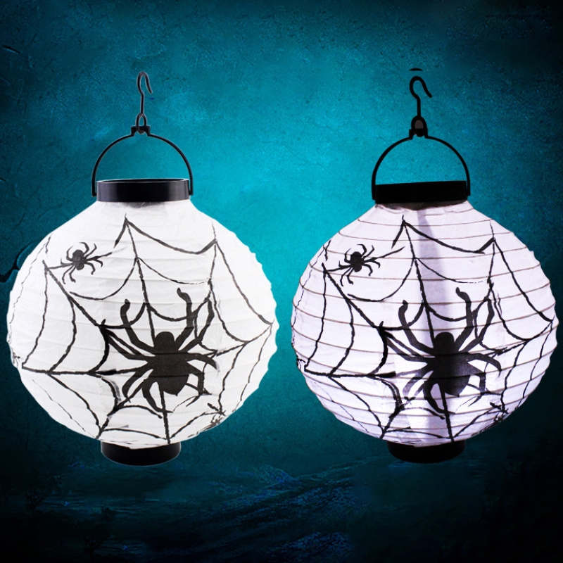 Halloween Pumpkin Lantern DIY Decoration Props Led Glow Folding Portable Spider Bat Lantern