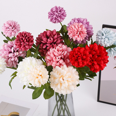 Artificial Flowers Plant Wedding Decorations 2 Heads Chrysanthemum Pompon Ball Dahlia Dandelion Hydrangea Flower Home Decor