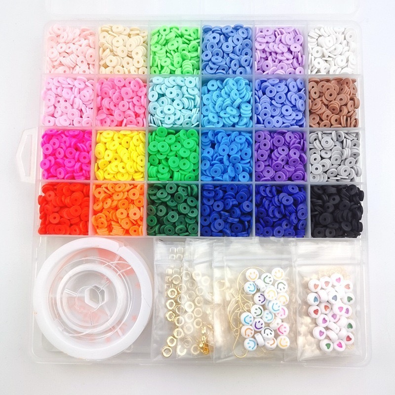 6000PC Plastic Acrylic Beaded Bracelet Loose Beads Hair Flat Polymer Clay Beads Kit Set DIY For Jewelry Making Women Girls Kids