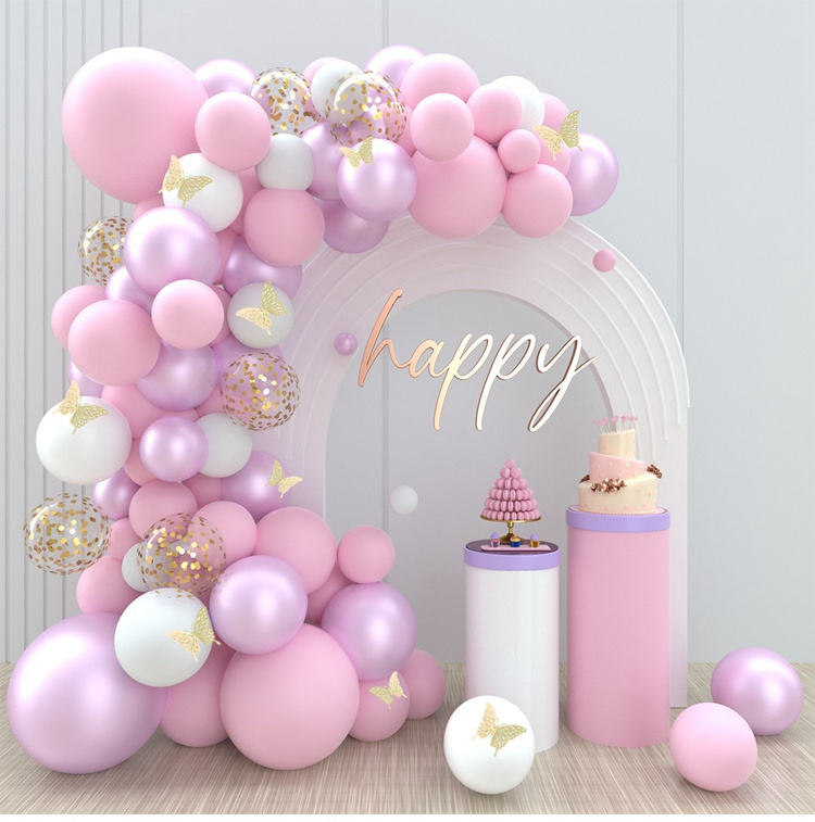 Pink Purple Butterfly Balloon Garland Kit Golden Confetti Balloons Set For Wedding Baby Shower Birthday Party Decoration