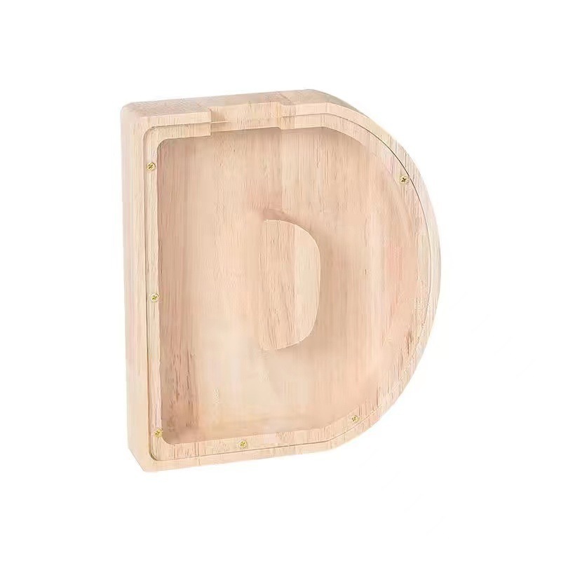 Wooden Piggy Bank With Cut-Out Design Transparent Glass Alphabet Letter Coin Banks For Kids Creative Gift