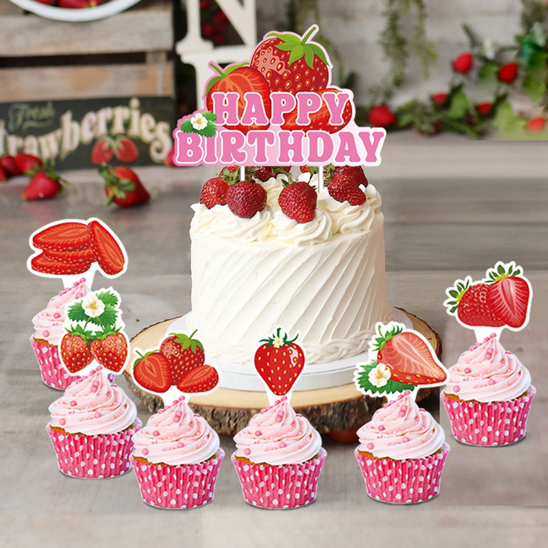 Strawberry Decoration Set Party Supplies Inflatable Strawberry Balloons Arch Banner Cupcake Topper Birthday Party Decoration Set