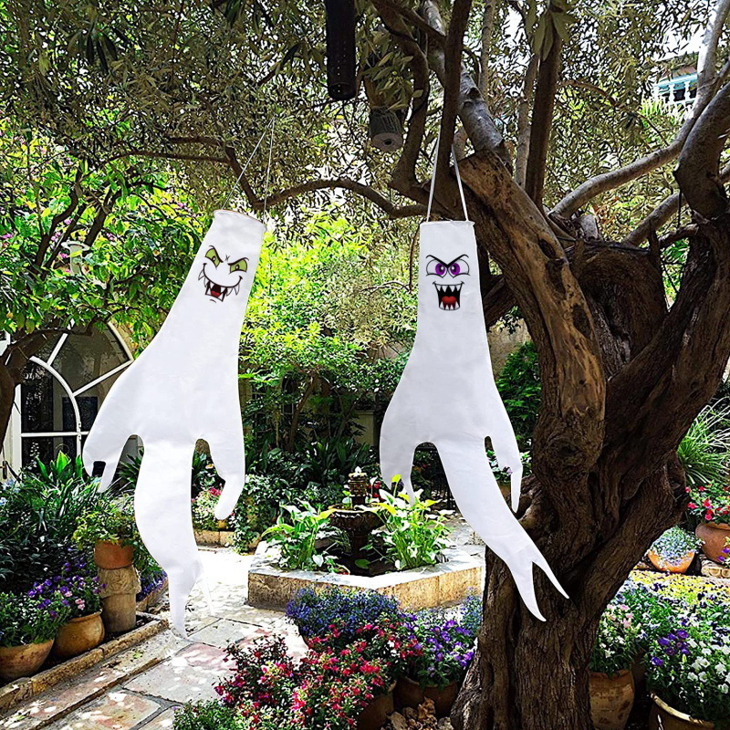 Halloween Ghost Windsocks Hanging Decorations with LED Light for Halloween Garden Pathway Party Halloween Decoration