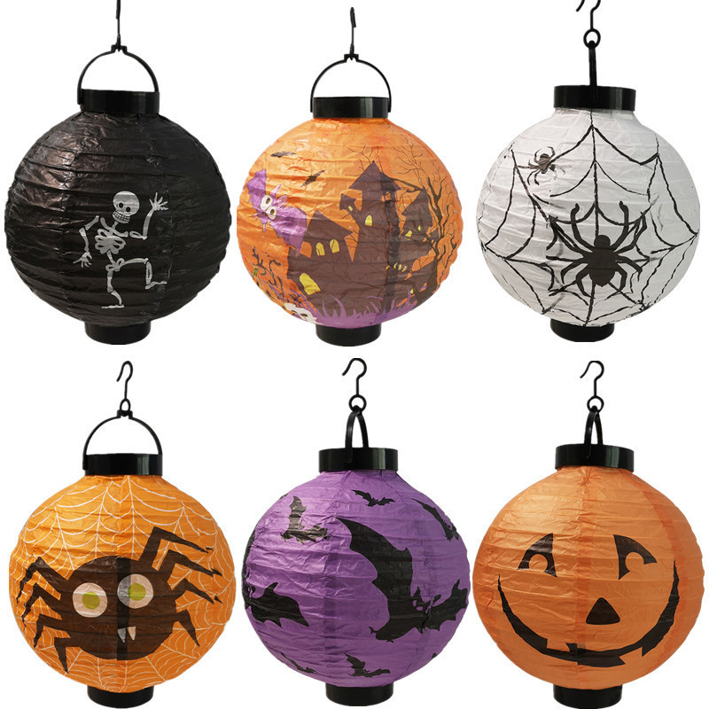 Halloween Pumpkin Lantern DIY Decoration Props Led Glow Folding Portable Spider Bat Lantern