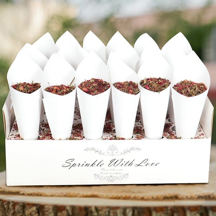 White Confetti Cones Holder Stand Tray Box With 30 Holes Kraft Papers Natural Dried Flower Petals Confetti for Wedding Parties