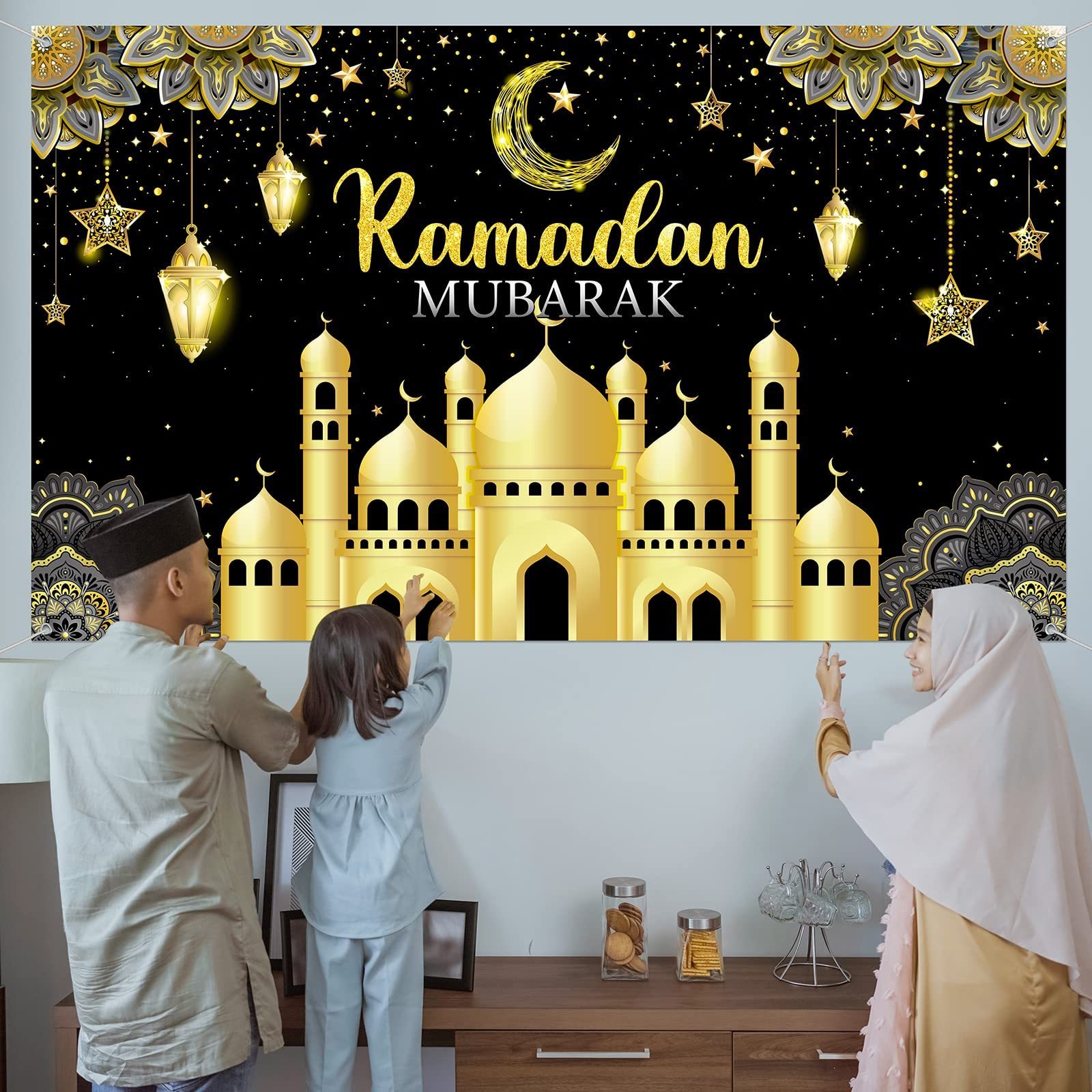 Factory Wholesale Custom Backdrop Luxury Fabric Ramadan Kareem Background For Photography Ramadan Decoration 2024