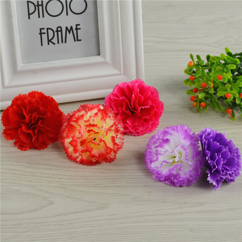 Wholesale Artificial Carnation Flower Heads Silk Flower Head Carnation for Wedding Decoration Opp Bag Microstar Silk Plastic