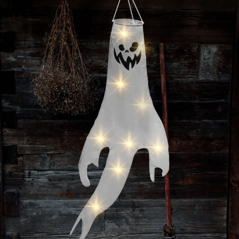 Halloween Ghost Windsocks Hanging Decorations with LED Light for Halloween Garden Pathway Party Halloween Decoration