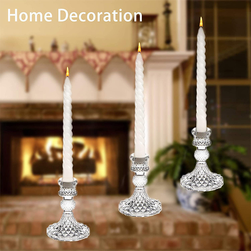 Glass Candle Holder - Taper Candlestick Holders, Decorative Candle Sticks Set of 3, for Formal Events, Wedding, Church, Holiday